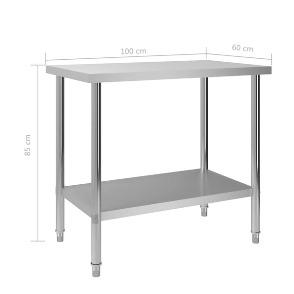 vidaXL Kitchen Work Table 100 x 60 x 85 cm Stainless Steel