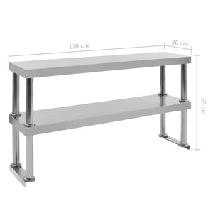vidaXL 2-Tier Work Table Top Shelf 120 x 30 x 65 cm Stainless Steel