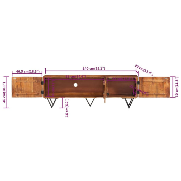 TV-Schrank 140x30x46 cm Massivholz Mango