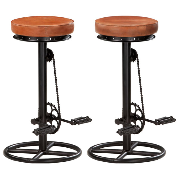vidaXL Bar Stools 2 pcs Black and Brown Genuine Goat Leather