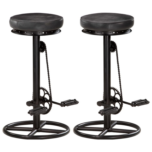 vidaXL Bar Stools 2 pcs Black Genuine Goat Leather