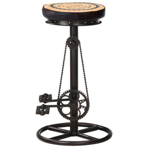 vidaXL Bar Stools with Canvas Print 2 pcs Black and Brown Real Leather