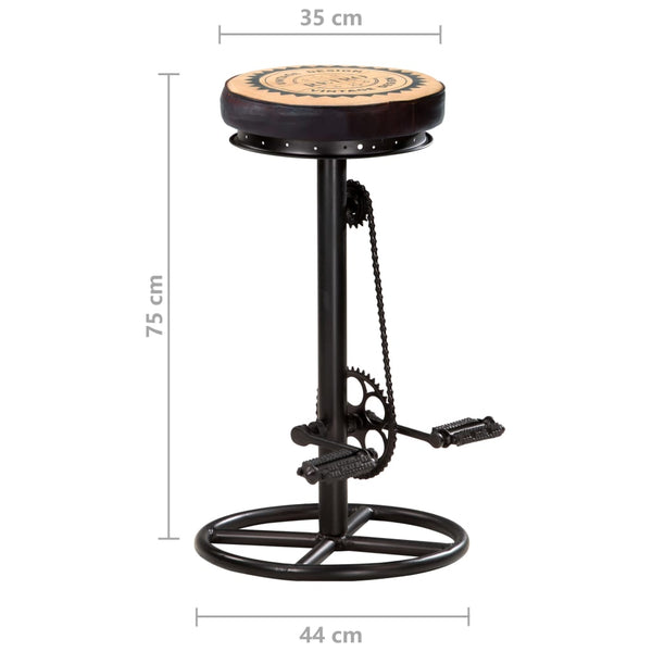 vidaXL Bar Stools with Canvas Print 2 pcs Black and Brown Real Leather