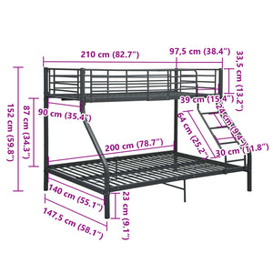 vidaXL Bunk Bed Frame Black Metal 140x200 cm/90x200 cm