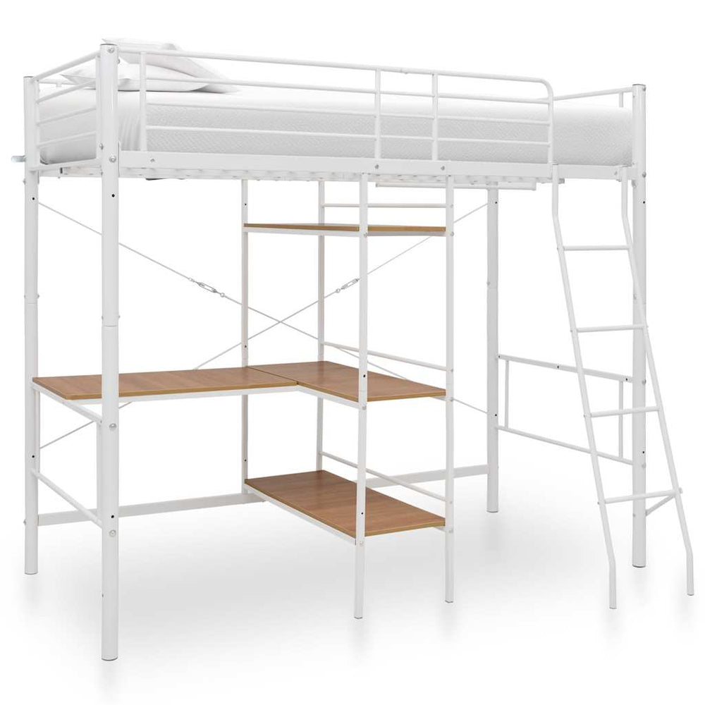 vidaXL Bunk Bed with Desk Frame White Metal 90x200 cm