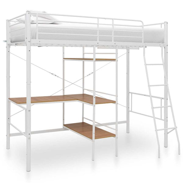 vidaXL Bunk Bed with Desk Frame White Metal 90x200 cm