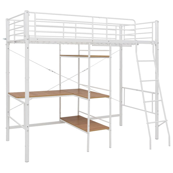 vidaXL Bunk Bed with Desk Frame White Metal 90x200 cm