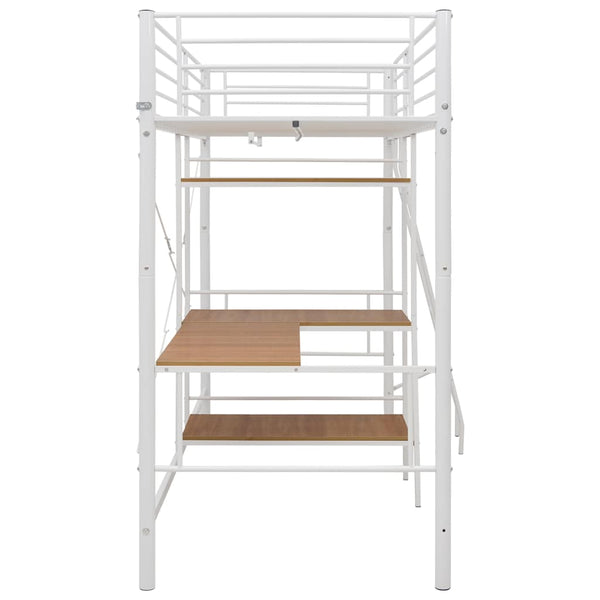 vidaXL Bunk Bed with Desk Frame White Metal 90x200 cm