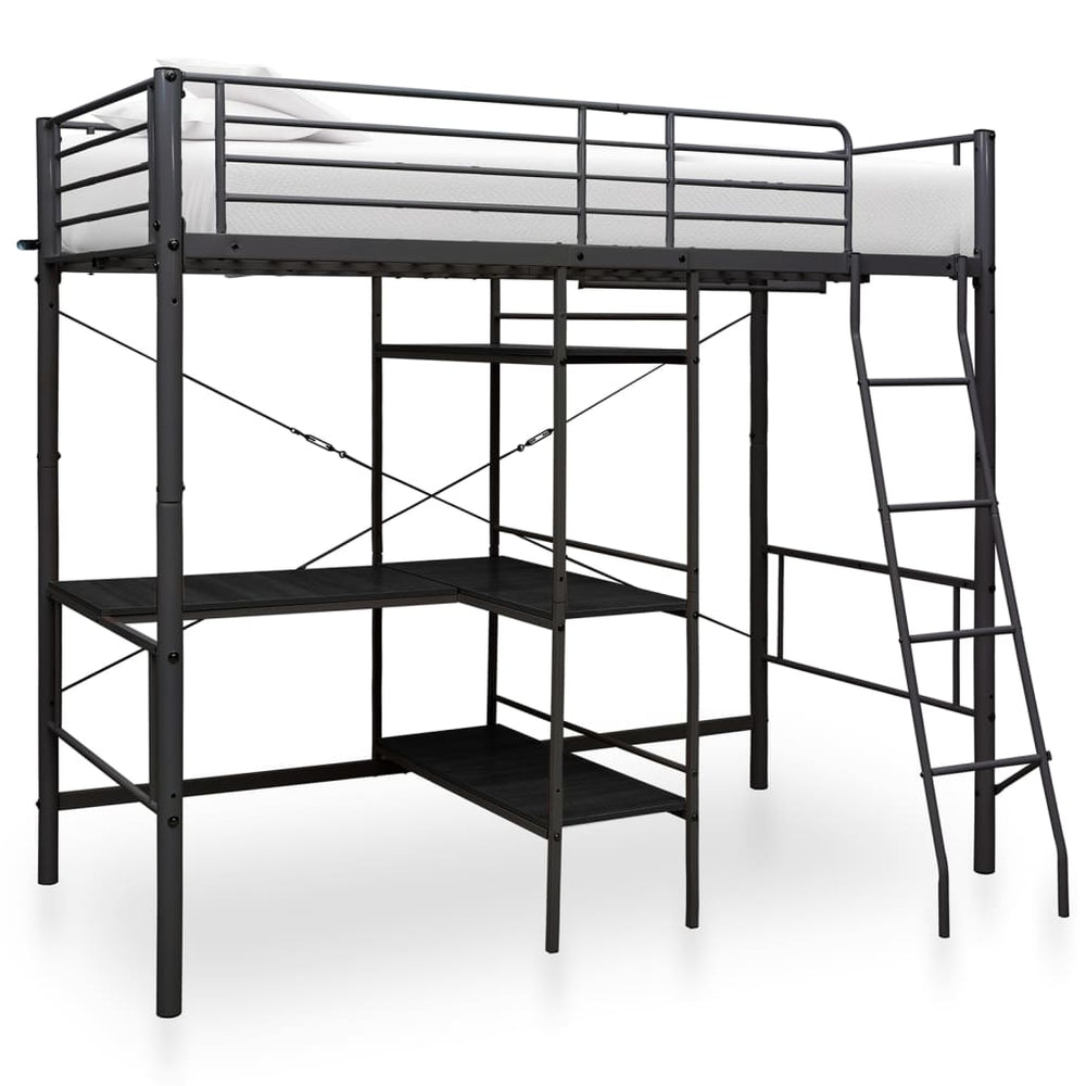 vidaXL Loft Bed with Desk Frame Black Metal 90x200 cm