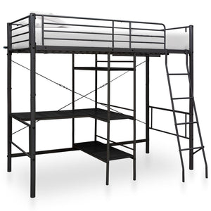 vidaXL Loft Bed with Desk Frame Black Metal 90x200 cm