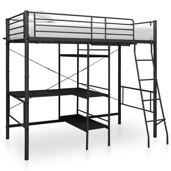 vidaXL Loft Bed with Desk Frame Black Metal 90x200 cm