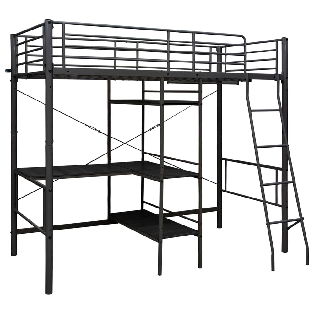 vidaXL Loft Bed with Desk Frame Black Metal 90x200 cm