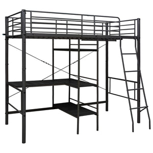 vidaXL Loft Bed with Desk Frame Black Metal 90x200 cm