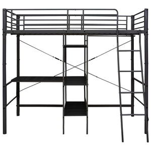 vidaXL Loft Bed with Desk Frame Black Metal 90x200 cm