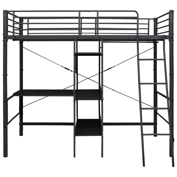 vidaXL Loft Bed with Desk Frame Black Metal 90x200 cm
