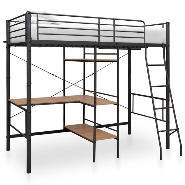 vidaXL Loft Bed with Desk Frame Grey Metal 90x200 cm