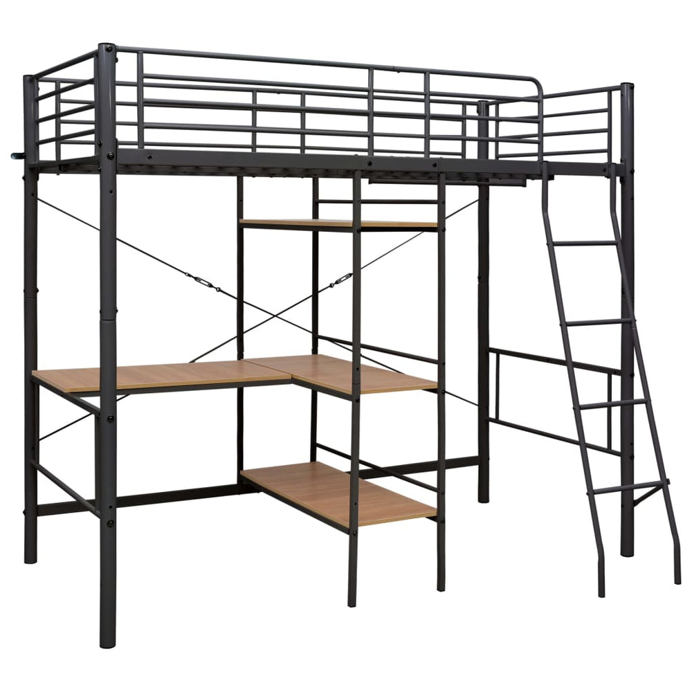 vidaXL Loft Bed with Desk Frame Grey Metal 90x200 cm