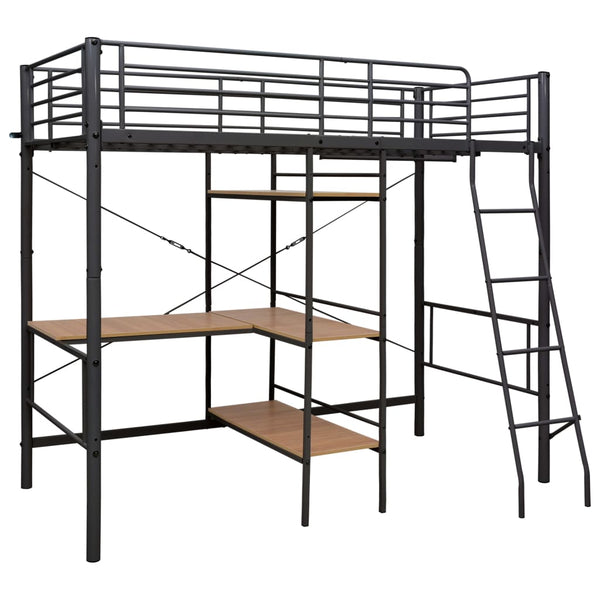 vidaXL Loft Bed with Desk Frame Grey Metal 90x200 cm