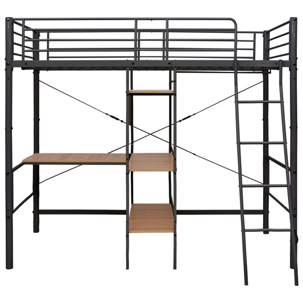 vidaXL Loft Bed with Desk Frame Grey Metal 90x200 cm