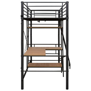 vidaXL Loft Bed with Desk Frame Grey Metal 90x200 cm