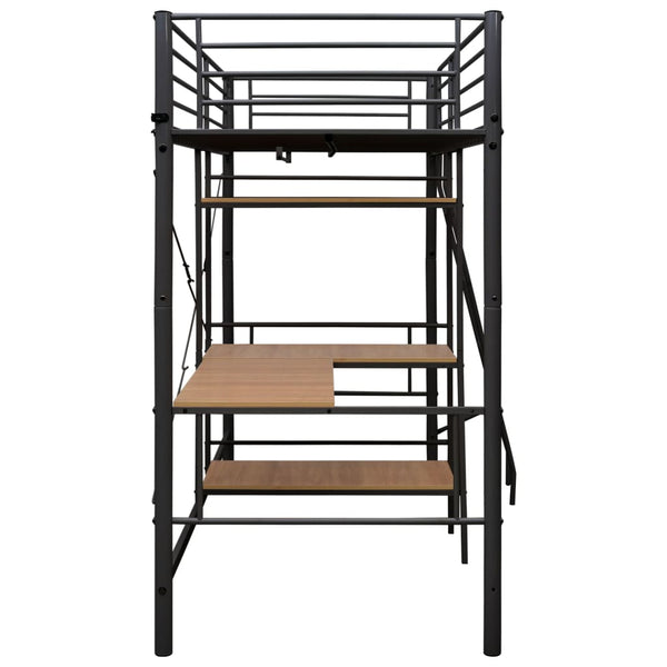 vidaXL Loft Bed with Desk Frame Grey Metal 90x200 cm