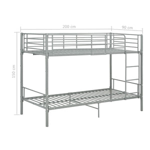 vidaXL Bunk Bed Grey Metal 90x200 cm