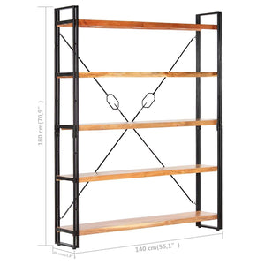 vidaXL Bookcase with 5 Shelves 140x30x180 cm Solid Acacia Wood