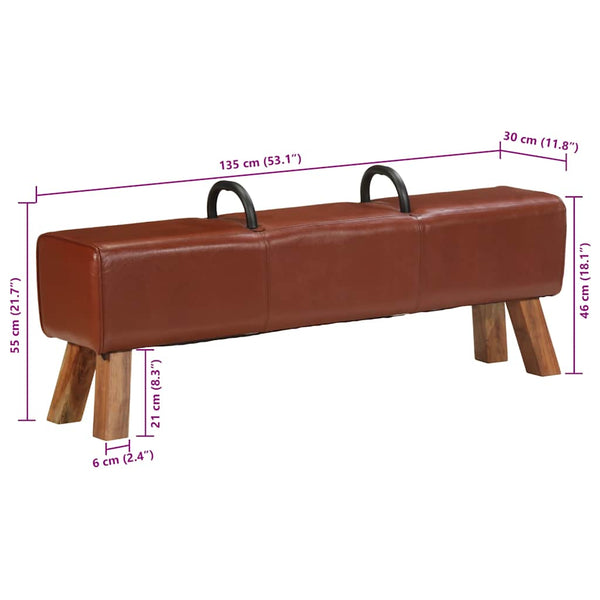 vidaXL Vintage Pommel Horse Bench with Handles Genuine Goat Leather