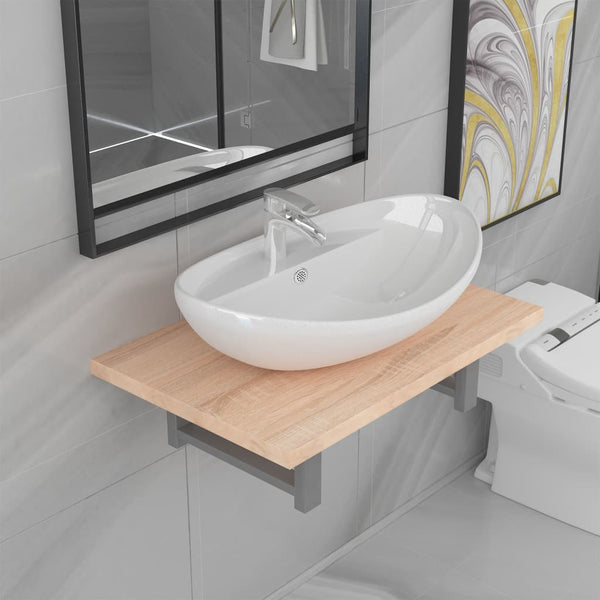 vidaXL 2-Piece Bathroom Furniture Set Ceramic Oak Brown