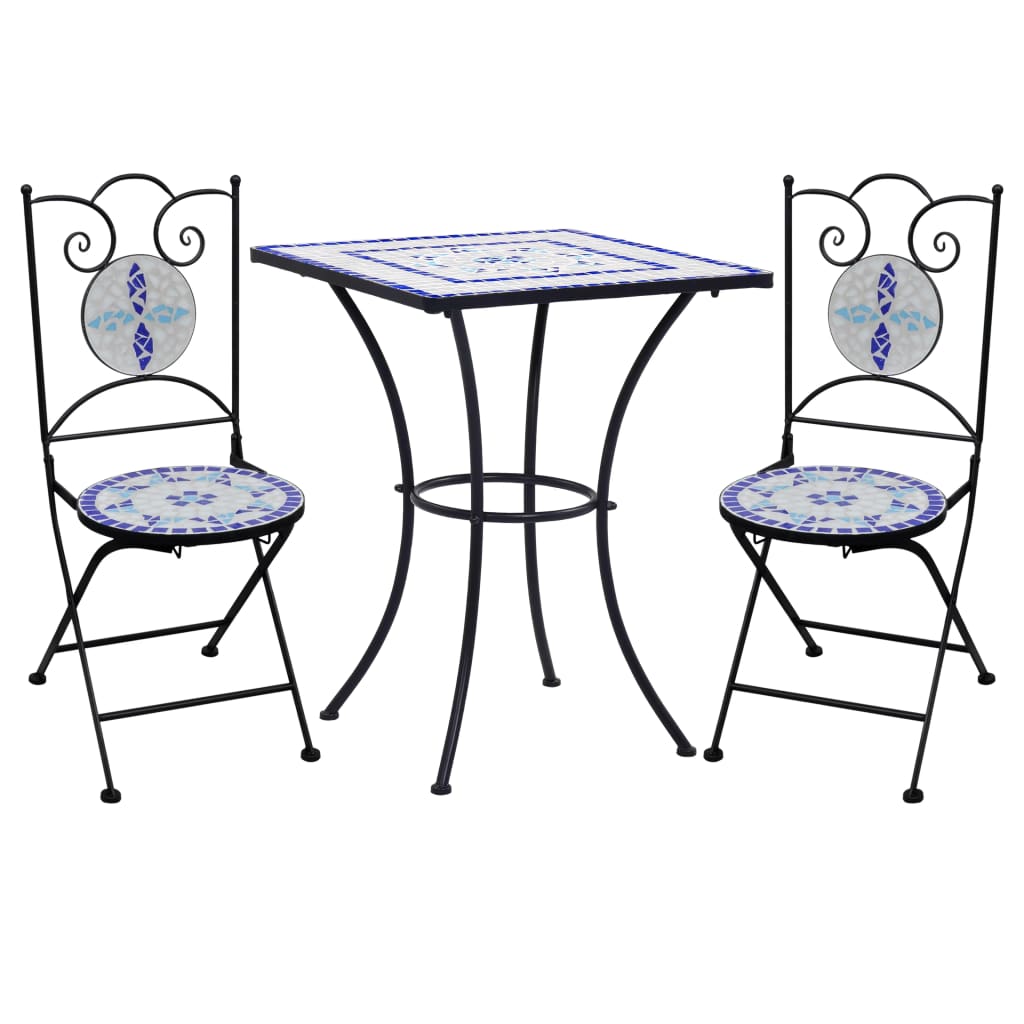 vidaXL 3-Piece Bistro Set Mosaic Ceramic Blue and White