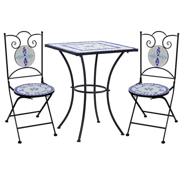 vidaXL 3-Piece Bistro Set Mosaic Ceramic Blue and White