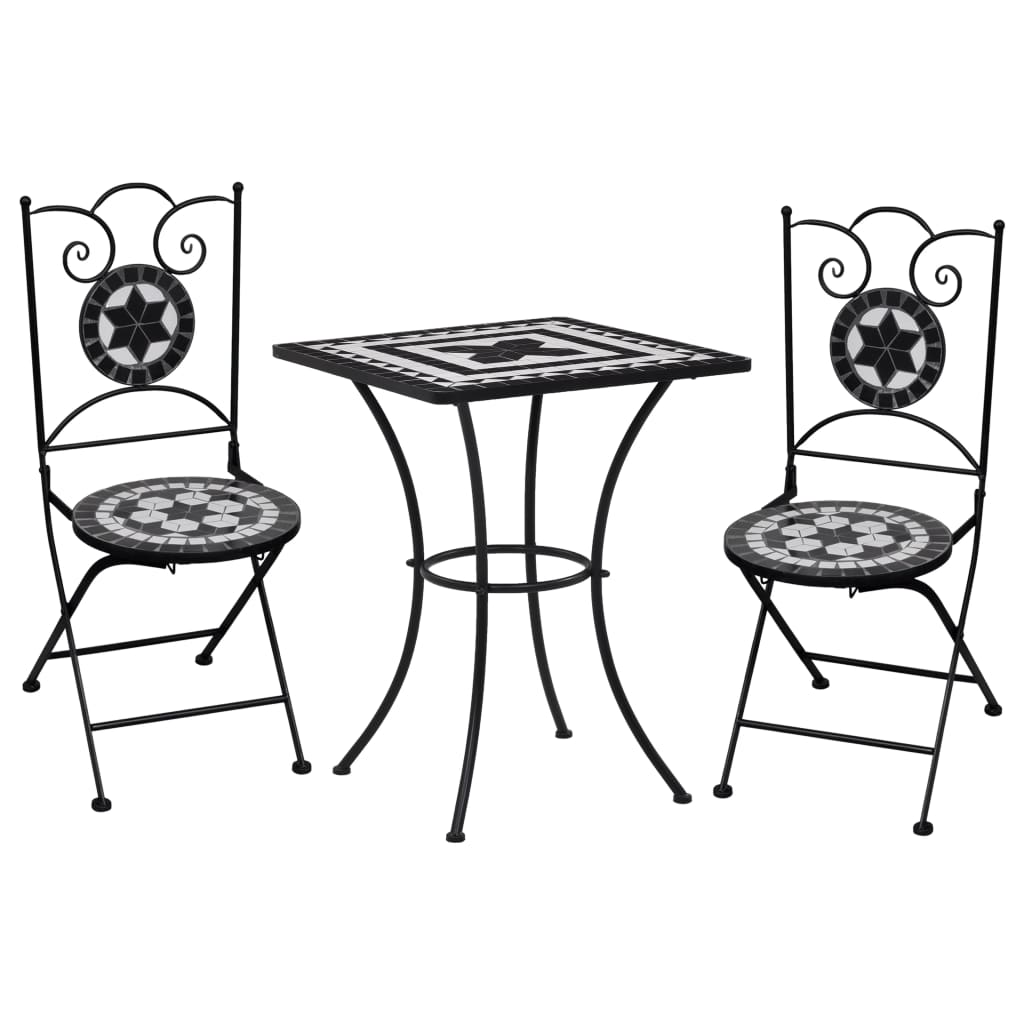 vidaXL 3-Piece Bistro Set Mosaic Ceramic Black and White