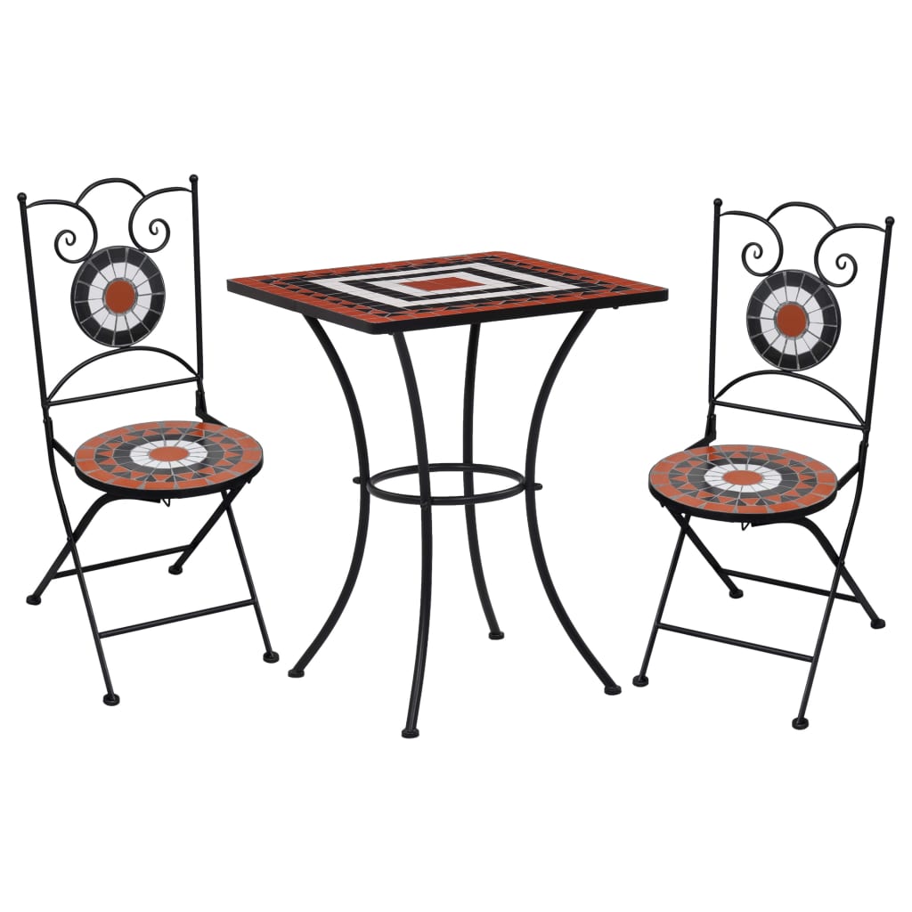 vidaXL 3-Piece Bistro Set Mosaic Ceramic Terracotta and White