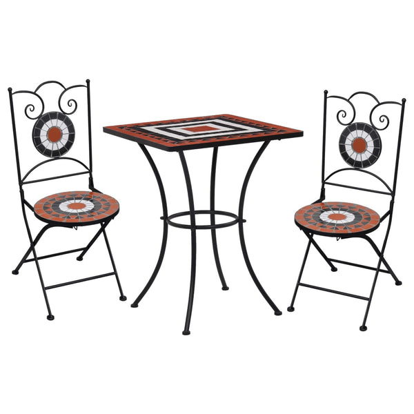 vidaXL 3-Piece Bistro Set Mosaic Ceramic Terracotta and White
