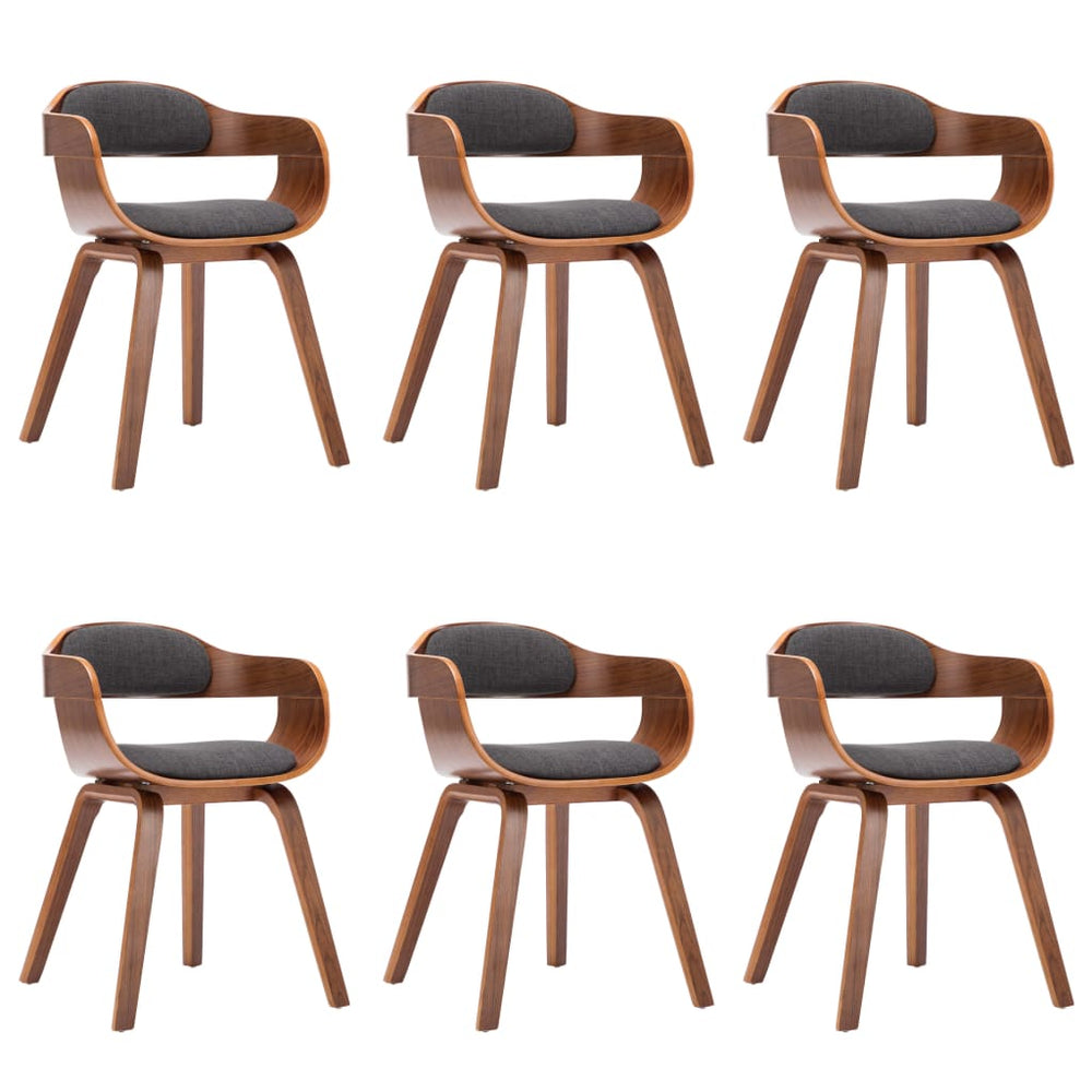 vidaXL Dining Chairs 6 pcs Dark Grey Fabric and Bentwood