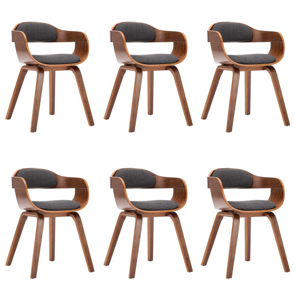 vidaXL Dining Chairs 6 pcs Dark Grey Fabric and Bentwood