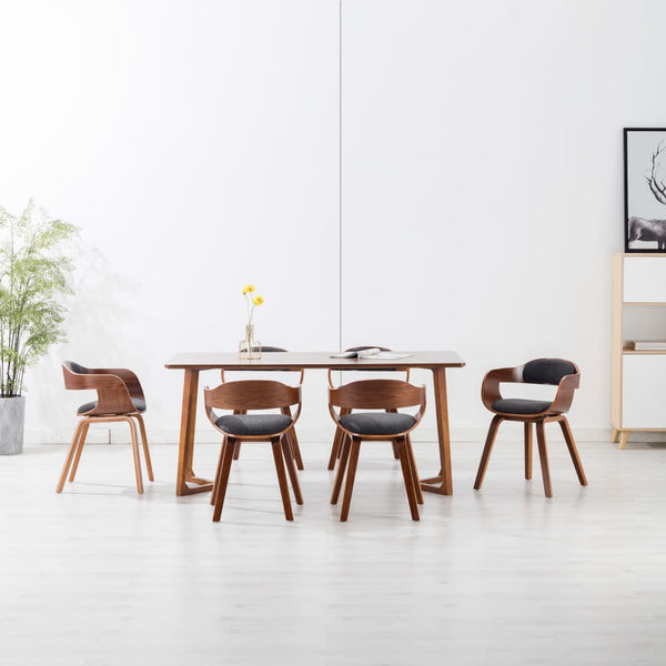 vidaXL Dining Chairs 6 pcs Dark Grey Fabric and Bentwood