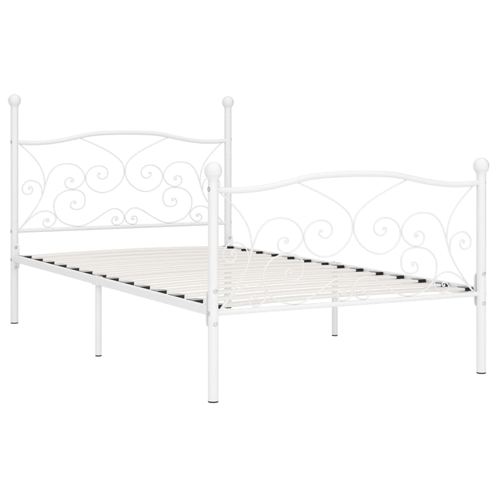 vidaXL Bed Frame with Slats White Metal 90 x 200 cm