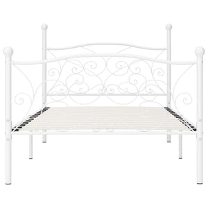 vidaXL Bed Frame with Slats White Metal 90 x 200 cm