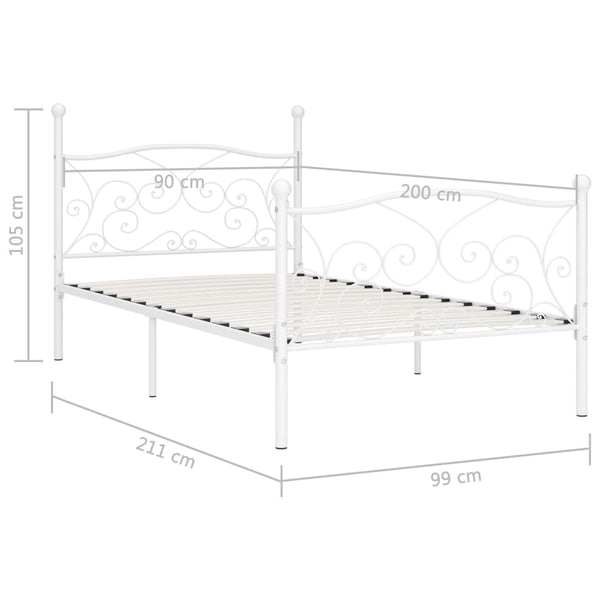 vidaXL Bed Frame with Slats White Metal 90 x 200 cm