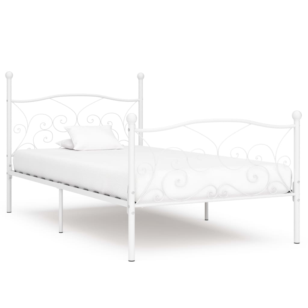 vidaXL Bed Frame with Slats White Metal 100 x 200 cm