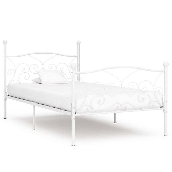 vidaXL Bed Frame with Slats White Metal 100 x 200 cm