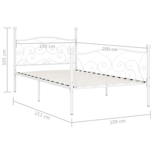 vidaXL Bed Frame with Slats White Metal 100 x 200 cm
