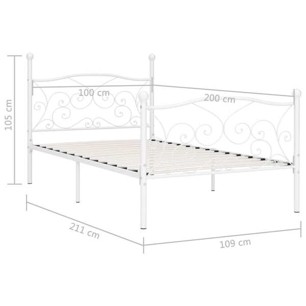 Bettgestell mit Lattenrost Weiß Metall 100 × 200 cm