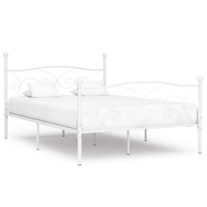 vidaXL Bed Frame with Slats White Metal 140 × 200 cm