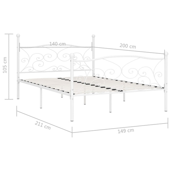 vidaXL Bed Frame with Slats White Metal 140 × 200 cm
