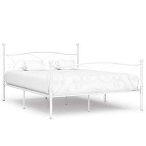 vidaXL Bed Frame with Slats White Metal 200 x 200 cm