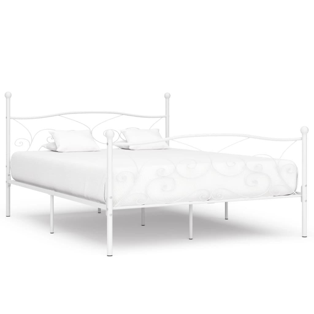 vidaXL Bed Frame with Slats White Metal 200 x 200 cm