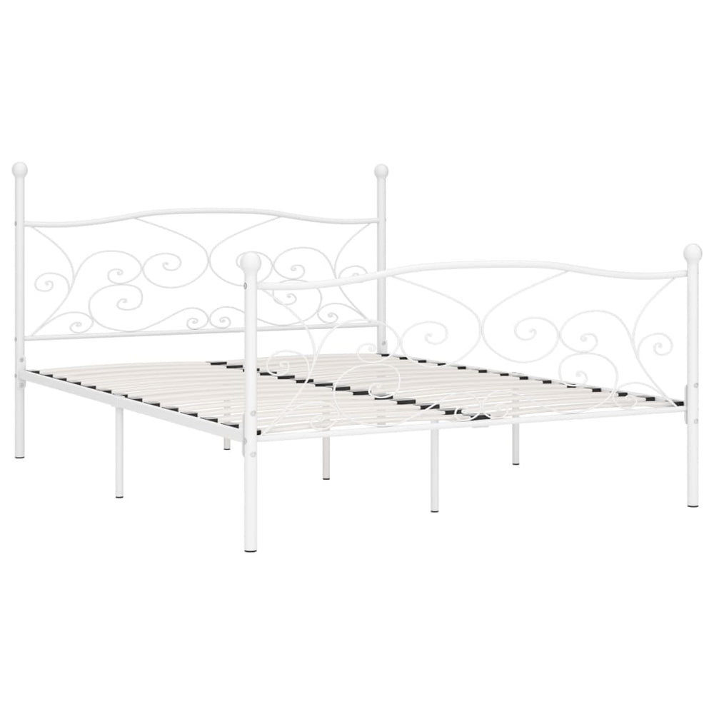 vidaXL Bed Frame with Slats White Metal 200 x 200 cm