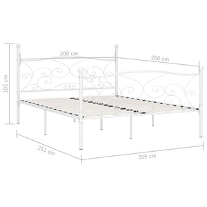 vidaXL Bed Frame with Slats White Metal 200 x 200 cm